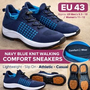 Comfort Wear Sneakers EU 43 Navy Blue Knit Walking Shoes Slip On Athletic